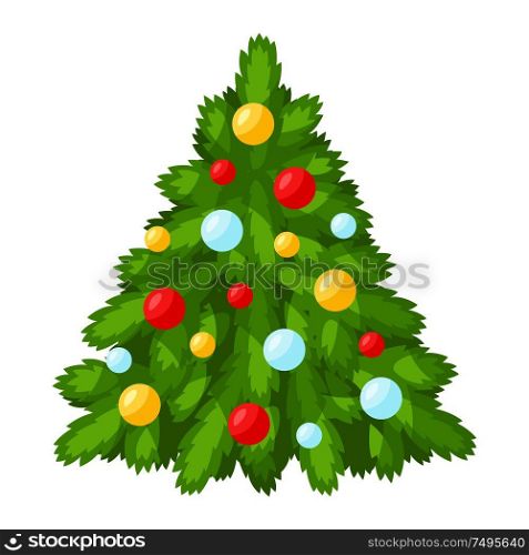 Illustration of Christmas tree with decorations. Stylized flat icon.. Illustration of Christmas tree with decorations.