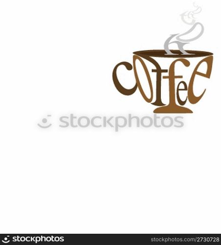 illustration of coffee cup and smoke with text on isolated background