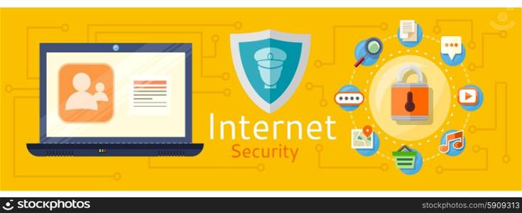 Illustration of computer internet security. Web images antivirus. Concept in flat design style. Can be used for web banners, marketing and promotional materials, presentation templates