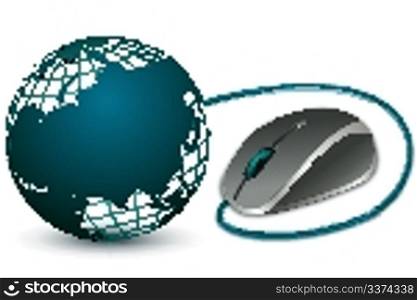 illustration of computer mouse with globe on white background