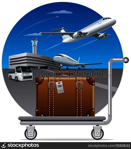 illustration of concept delivery luggage, suitcase in airport. deliveryof luggage, suitcase