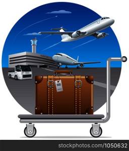 illustration of concept delivery luggage, suitcase in airport. deliveryof luggage, suitcase