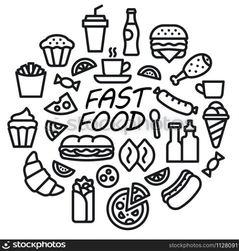 illustration of concept fast food icon and sign. fast food icon