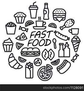illustration of concept fast food icon and sign. fast food icon