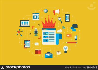 Illustration of content flat design concept with icons elements