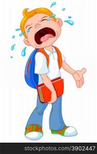 Illustration of crying boy walking to school