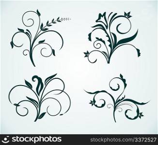 Illustration of curled flowers ornament collection. Vector