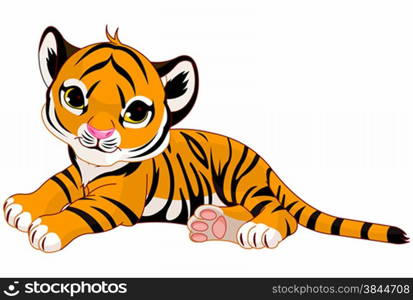 Illustration of cute baby tiger lies