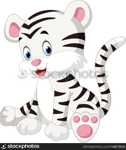 illustration of cute baby white tiger