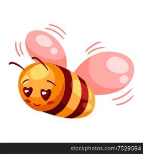 Illustration of cute bee in love. Valentine Day symbol. Kawaii character with eyes hearts.. Illustration of cute bee in love. Valentine Day symbol.
