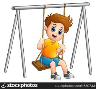 Illustration of Cute boy playing on swing