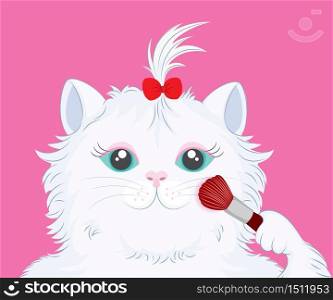 Illustration of cute cat with make up brush