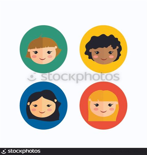 Illustration of cute children faces isolated on white background