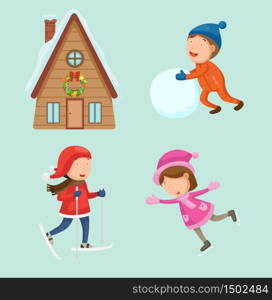 illustration of cute children playing vector