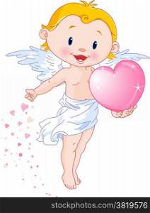 Illustration of Cute Cupid gives a heart