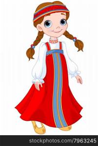 Illustration of cute girl dressed in Russian national dress