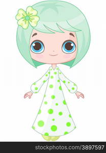 Illustration of cute girl wearing pajamas