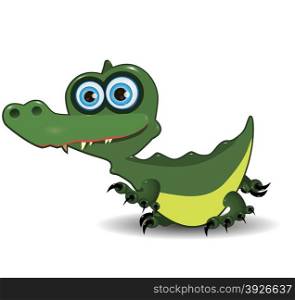 Illustration of cute green crocodile with blue eyes