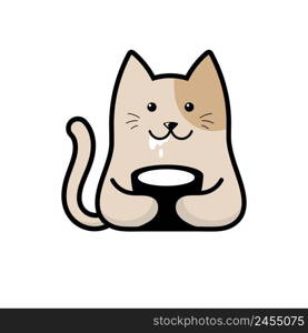 illustration of cute happy cat drink a milk flat vector style