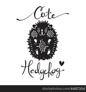 Illustration of cute hedgehog.. Vector illustration of cute hedgehog with flowers. Element for design and t-shirt print.