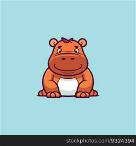 Illustration of cute hippopotamus animal sitting and smiling happily