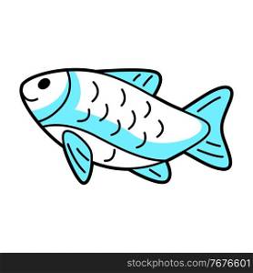 Illustration of cute little blue fish. Cartoon funny icon.. Illustration of cute little blue fish. Cartoon icon.