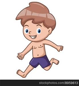 Illustration of Cute little boy cartoon in swimsuit running