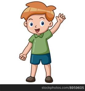 Illustration of Cute little boy cartoon waving hand