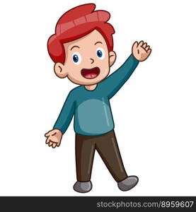 Illustration of Cute little boy cartoon waving hand