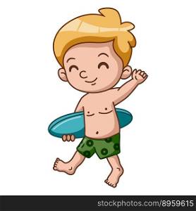Illustration of Cute little boy cartoon with surfboard