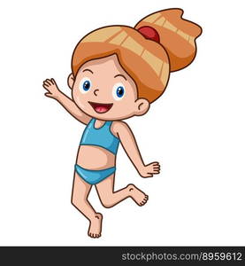 Illustration of Cute little girl cartoon in swimsuit posing