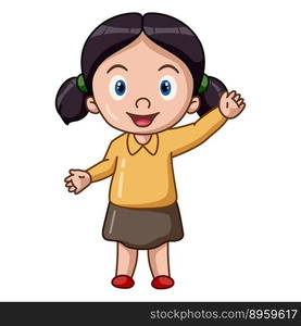 Illustration of Cute little girl cartoon waving hand