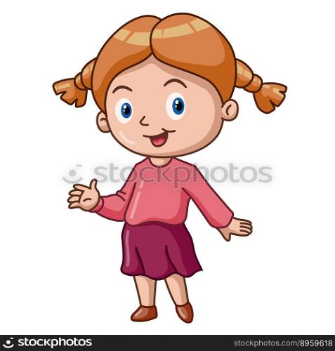 Illustration of Cute little girl cartoon waving hand