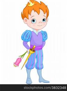 Illustration of Cute Little Prince Holds Flower