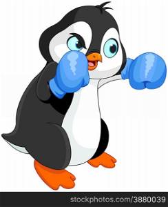 Illustration of cute penguin boy boxer