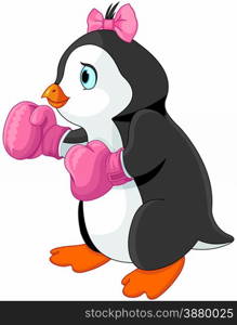 Illustration of cute penguin girl boxer