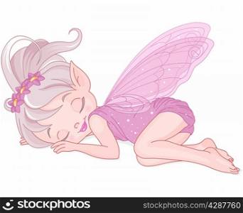 Illustration of cute pink fairy is sleeping