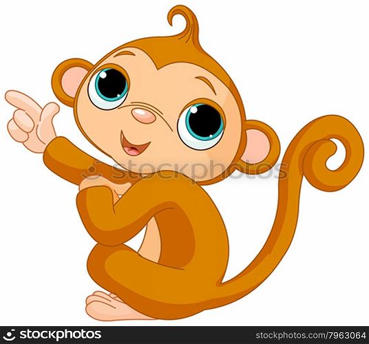 Illustration of cute pointing baby monkey