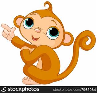Illustration of cute pointing baby monkey