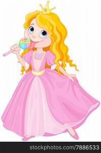 Illustration of cute princess licks lollipop