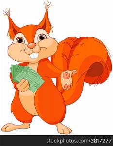 Illustration of cute squirrel holds tickets