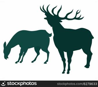 Illustration of deer silhouette isolated on white background done in retro style. . Deer Silhouette