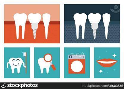 Illustration of dental care flat design concept with blue ring and icons elements