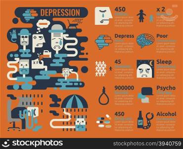 Illustration of depression infographic elements and icons