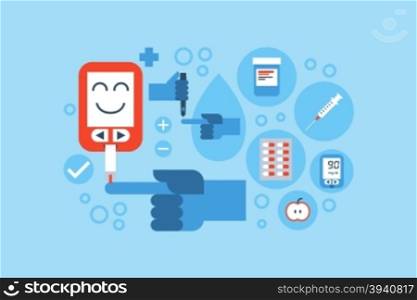 Illustration of diabetes flat design concept with blue ring and icons elements