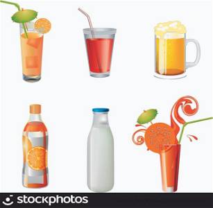 illustration of different beverages on isolated background