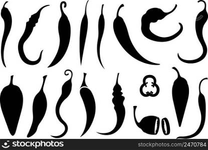 Illustration of different chili peppers isolated on white