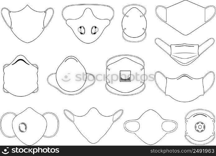 Illustration of different face masks isolated on white
