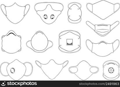 Illustration of different face masks isolated on white
