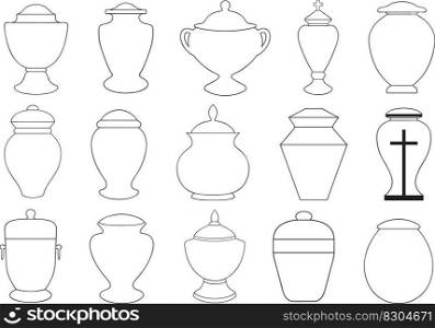 Illustration of different funeral cremation urns isolated on white